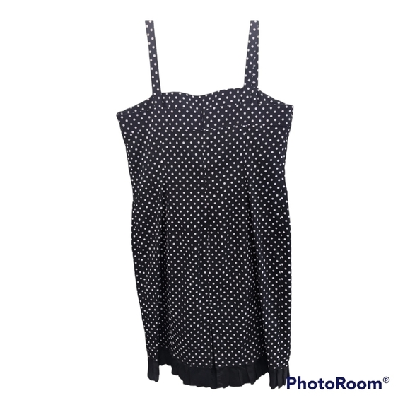TAHARI Black with white polka dots, cotton/spandex lined sundress, size 14P - Picture 3 of 6